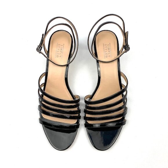 Simply Styled Kimberly Black Faux Patent Leather Strappy Open Toe Sandal, 10 - Picture 4 of 7